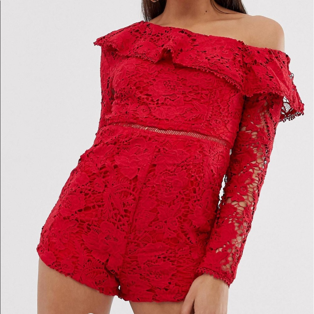 Missguided Lace Asymmetric Neckline Romper